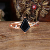4 Prong Kite Cut 2 Carat Black Onyx Promise Ring Nature Inspired Twisted Leaf Ring